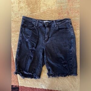 Refuge Distressed Black Bermuda Jean Shorts